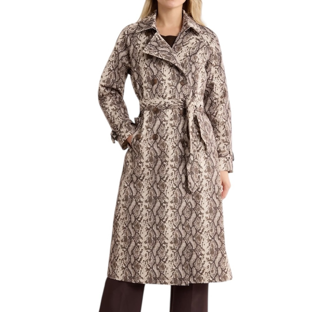 REBECCA MINKOFF New Double Breasted Snakeskin Trench Coat Animal Print Sz Large